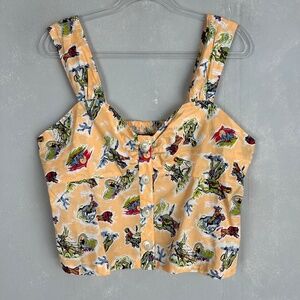 Modcloth size 14 Serene Seranade sleeveless top orange western smocked button up